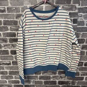 Pact crewneck sweater white blue red hearts organic cotton